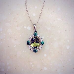 Peridot Necklace Sterling Silver & CZ Oval Pendant with Chain